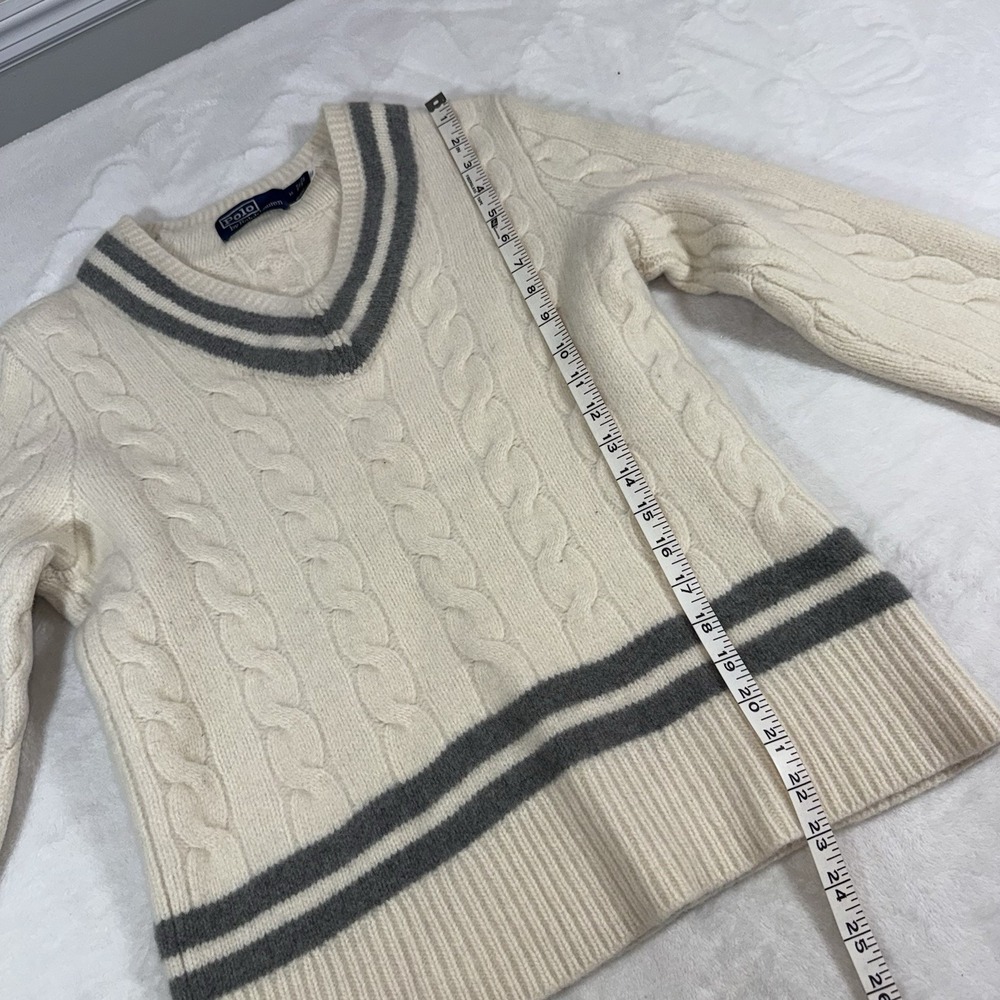 Polo Ralph Lauren The Iconic Cricket Sweater Womans MD Wool Cashmere Cream Gray - Picture 11 of 15